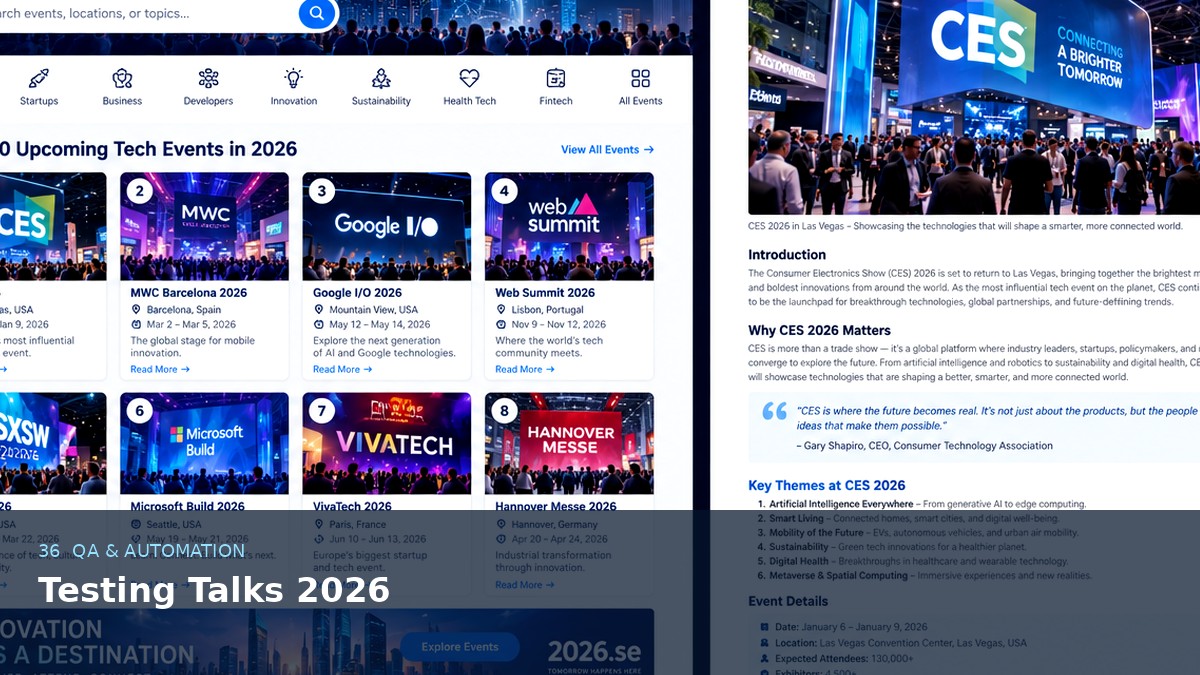 Testing Talks 2026 AI-generated editorial artwork